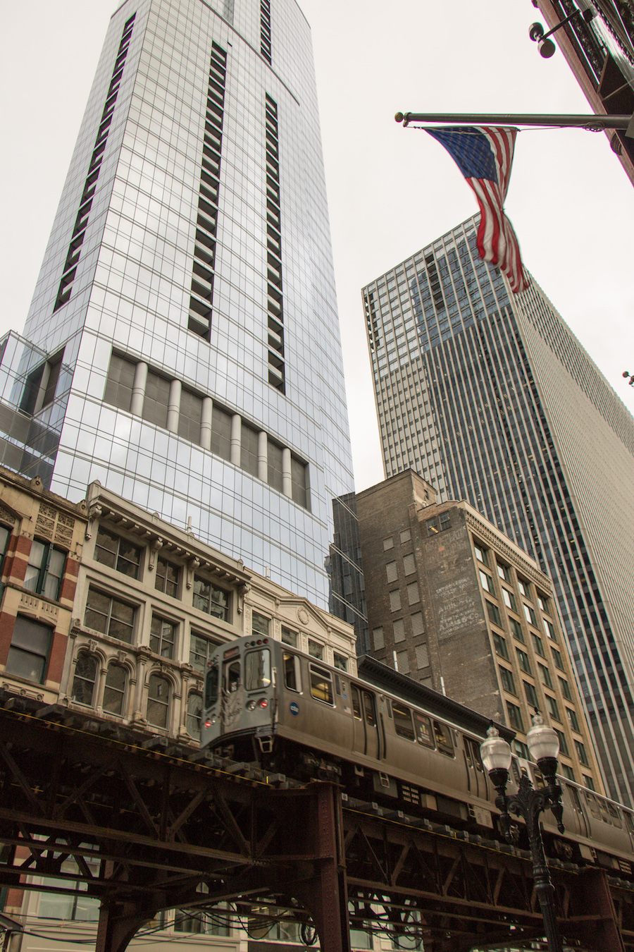 Elevated tracks at Wabash street with an L train